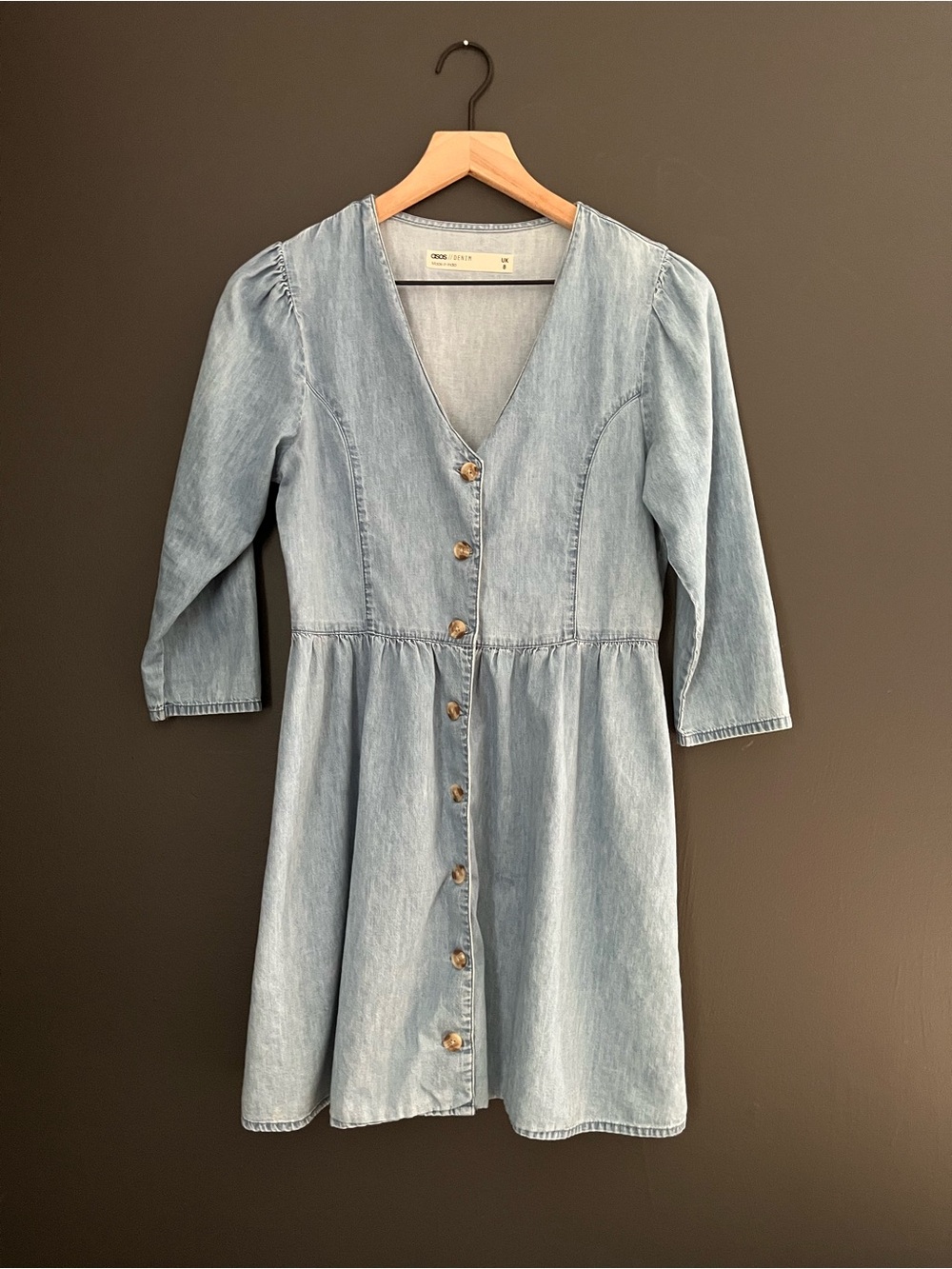 ASOS Denim Light Wash Denim Button-Front Flare Mini Dress